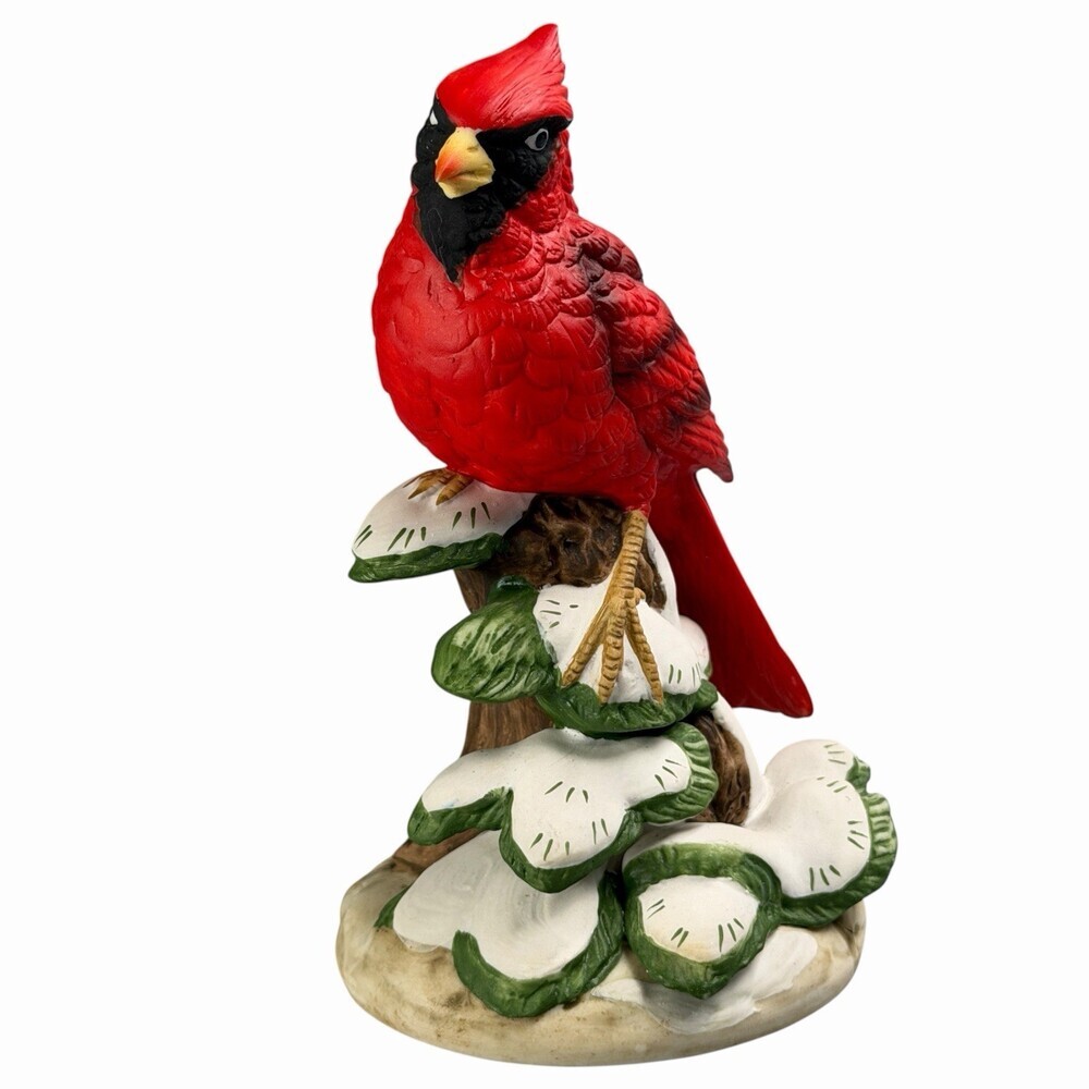 Cardinal Figure Gorham Gallery Birds Red Snow Pine Perched VTG